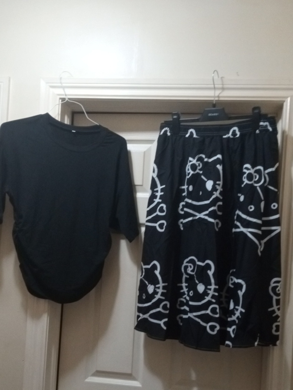 Sanrio Black & White Hello Kitty Skull Skirt Set